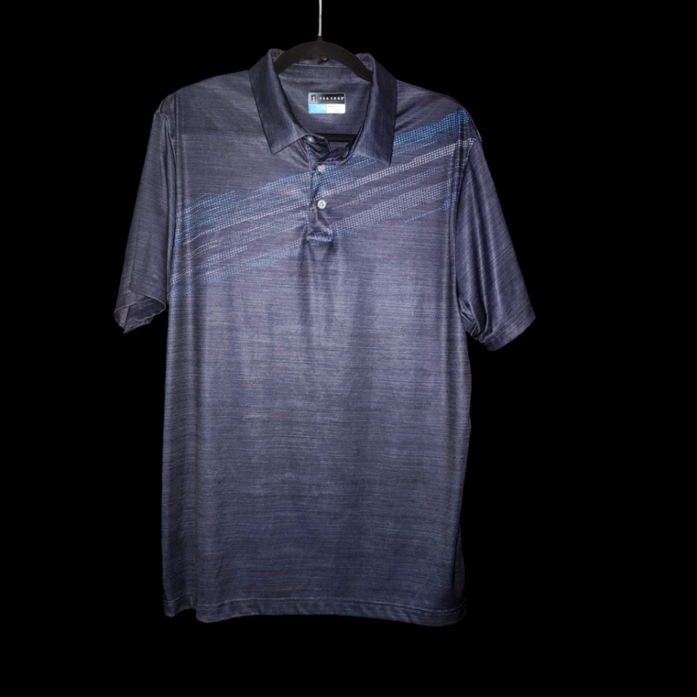 PGA TOUR mens' polo golf shirt, EUC, Pro Series  heathered navy , size Large
